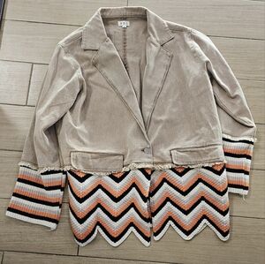 POL Tan and Multicolor Chevron Women's Jacket